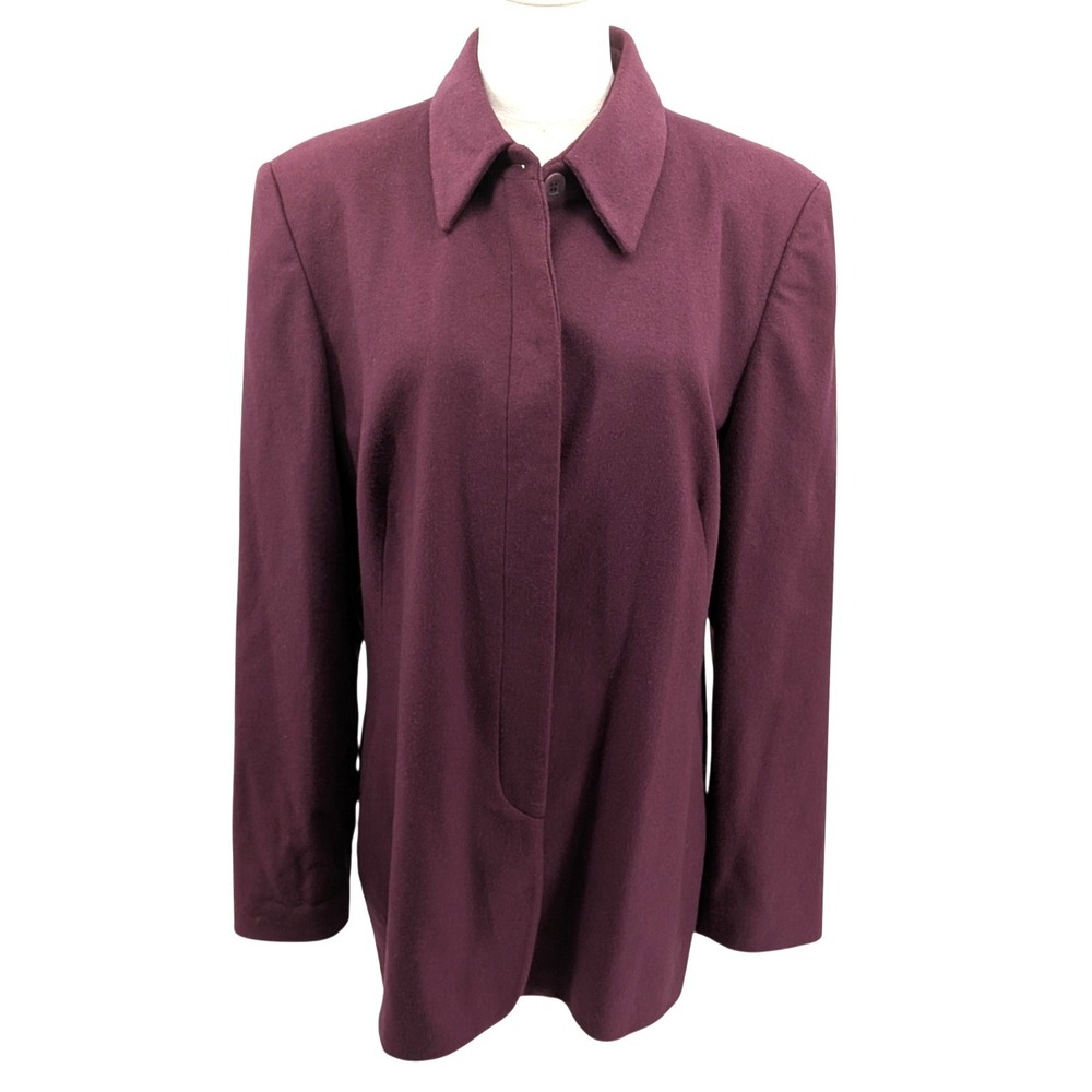 Cashmere Wool Jacket Burgundy Field Manor Hidden Button Minimalist Size 12